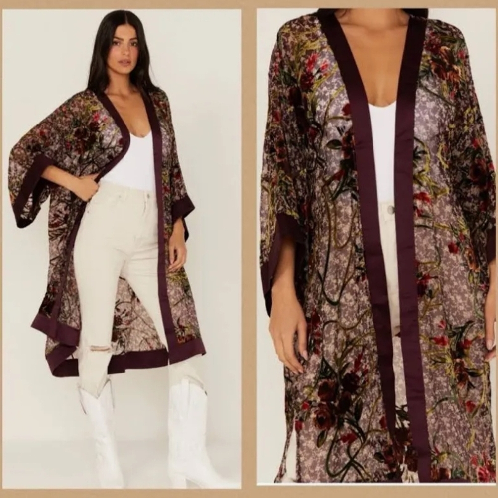 Band of Gypsies Plum and Olive Floral Kimono